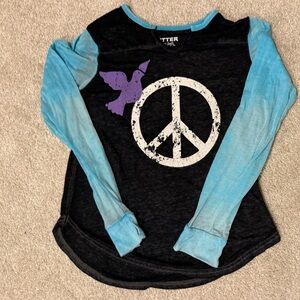 Butter Black and Blue Peace Sign Kids Shirt Sz M